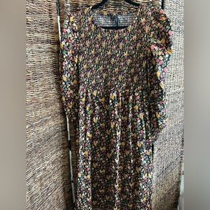 Floral Long Sleeved Midi Dress